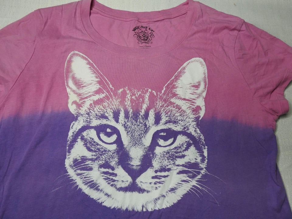 Wound Up Cat Graphic T-Shirt Women’s XXL Tie Dye Ombre Pink Purple Blue SS - Image 2 of 4