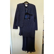 David Warren Vintage 3 Piece skirt Suit Navy blue Sequin Jacket Top 12 formal