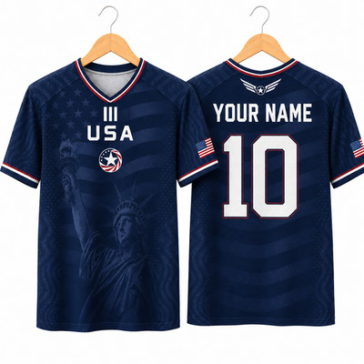 Custom USA Patriotic Football Jersey Statue Liberty V Neck  Custom Name Number
