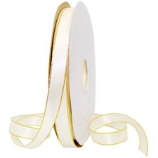 5/8" x 100 Yd Antique White Gold Edge Satin Ribbon for Gift Wrapping Crafts