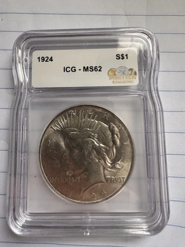 1924 peace silver dollar MS62 ICG