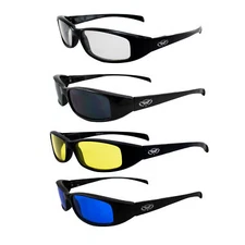4 Global Vision Sport Motorcycle Riding Glasses 1 Clear Smoke Yellow Blue Lens