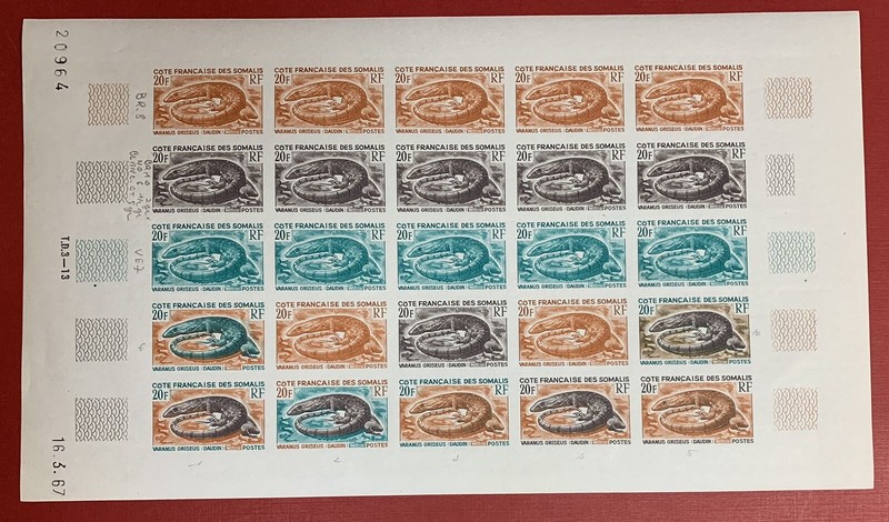 Somali Coast, 1967, Scott #309, Sheet of 25 & Trial Color Sheet of 25, Mint, NH
