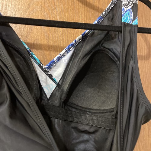 NWT Chico’s Swim Suit 1 Piece Sz 12 Blues/Black Sliming W/Side Accent Bow - Picture 14 of 18