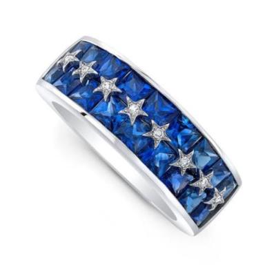Princess Sapphire Lab-Created Moissanite Star Design Band In White Gold Plated