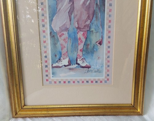 Wood Frame Sheri Crabtree Female & Male Golfer Pair Signed Watercolor Prints - Picture 6 of 7
