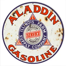 ALADDIN GASOLINE ILLINOIS FARM 18" ROUND HEAVY DUTY USA METAL AGED GAS ADV SIGN