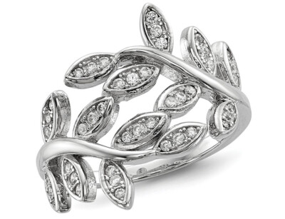 Vine Leaves Simulated Cubic Zirconia Ring in Sterling Silver