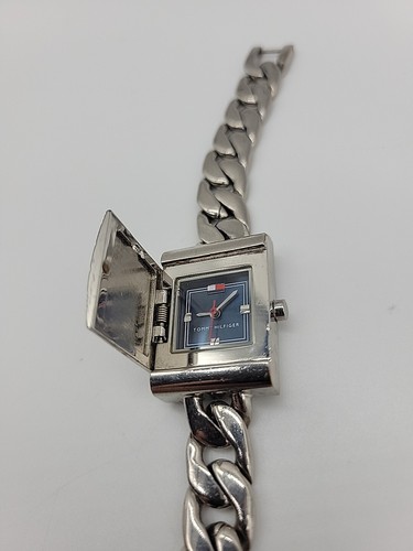 Vintage Tommy Hilfiger Ladies Watch Stainless Steel Flip Case Back Silver Chain - Picture 2 of 8