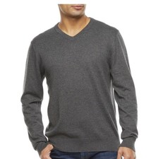 mens v neck long sleeve pullover Light Weight sweater grey size xxl