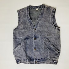 Vintage Bayly Jeans Snap Button Denim Vest, Gray Black Wash, V Neck, USA Made
