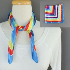 Satin silky feel square scarf wrap neckerchief hair headband tie kerchief stripe