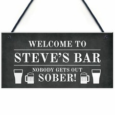 FUNNY PERSONALISED Bar Sign Home Pub Sign Man Cave Nobody Gets Out Sober