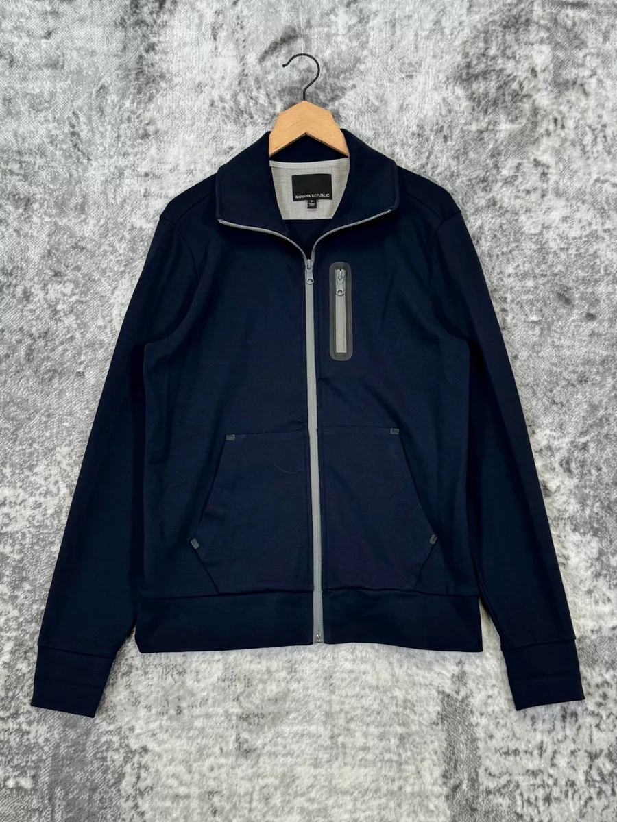 New Banana Republic Blue Technical Cotton Full Zip Bomber Jacket M Medium