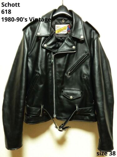 Schott 618 Leather Double Riders Jacket Size 38 Black 1980-90's Vintage - 第 1/6 張圖片