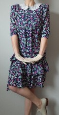 Vtg 80's Liz Roberts By Mary Ann Lamont Peter Pan Collar Ruffled Dress! Size S