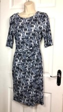 Phase Eight Blue & White Patterned Crop Sleeve Knee Length Shapewear Dress 12 uk