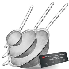 Walfos Fine Mesh Strainer Set of 3 Stainless Steel Wire Strainers for Kitchen...