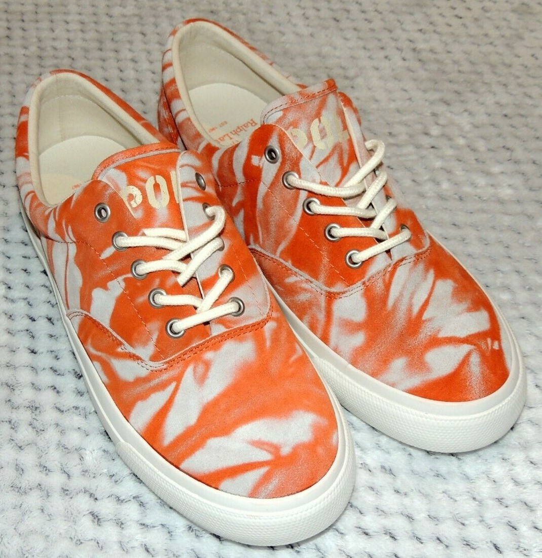 Polo Ralph Lauren Sneakers Shoes Harpoon Mens Orange Grey Tie Dye