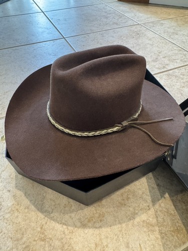 MHT Westerns Cowboy Hat Silk Lined Felt 3X Beaver Blend Wide Brim Brown 58 7 1/8