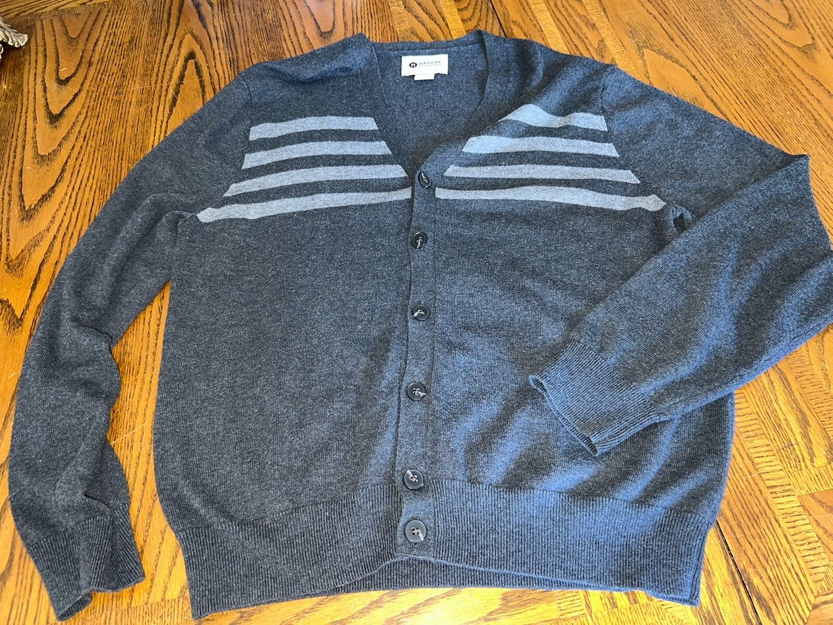 Haggar Clothing Men's Lightweight Button Front Grey Sweater Size L