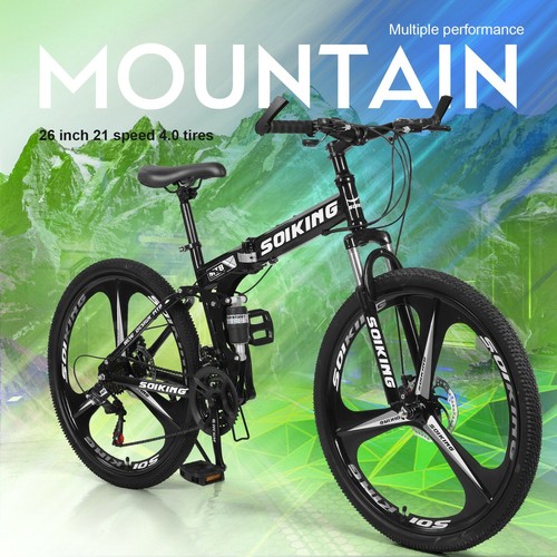 26in Folding Mountain Bike Shimanos 21 Speed Bicycle Full Suspension MTB  Bikes | eBay