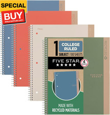 Spiral Notebooks  Study App, Recycled Cover, 4 Pack, 1 Subject, College Ruled P