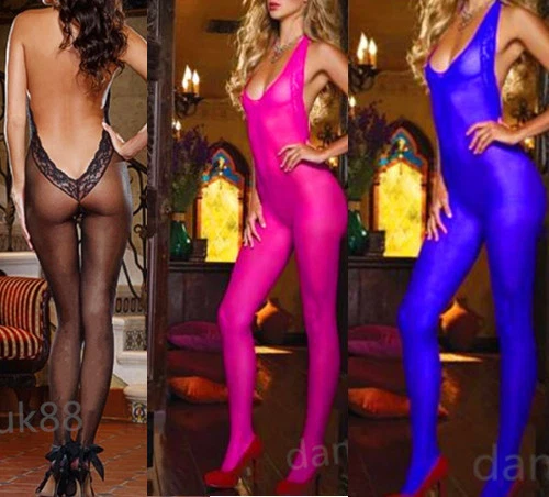 Sexy Women Sheer Lingerie Halterneck Body Stocking Bodysuit Crotchless Nightwear