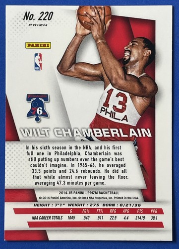 2014-15 Panini Prizm Yellow Red Mosaic SP Wilt Chamberlain #220 76ers Lakers - Picture 2 of 2