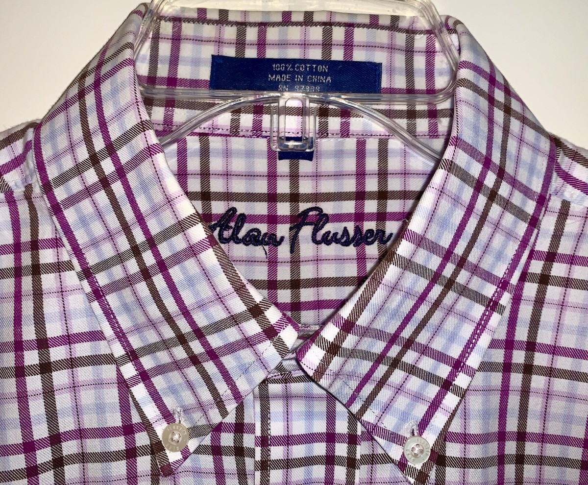 GooD様 Alan Flusser Men's Large Long Sleeve Classic Fit Button Down Plaid