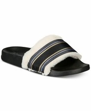 New Womens INC International Concepts Faux Fur Varsity Slide Slippers 11 - 12