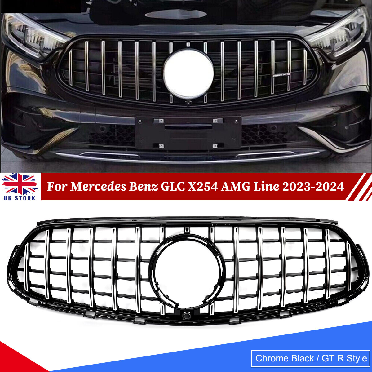 Chrome Black Front Bumper Grille For Mercedes Benz X254 GLC200 GLC220 2023-2024