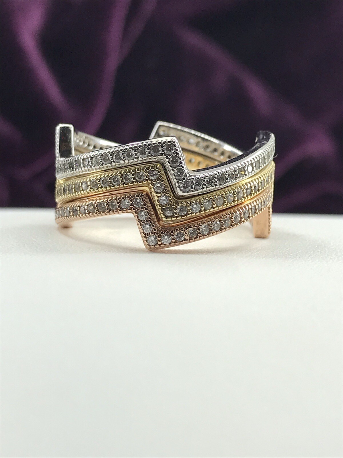 3Pc 925 Tricolor Sz8 sterling stackable ring Set … - image 1