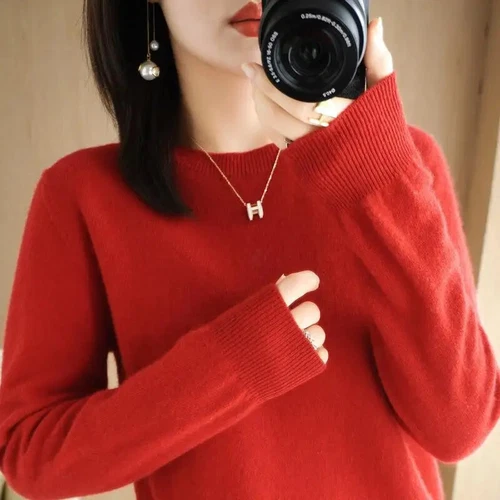 Maglione donna manica lunga scollo a O maglione fondo caldo magliette maglione - Foto 21 di 36