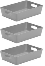 3 x Grey Wham Plastic Rectangle Studio Handy Storage Basket 25.5cm x 17cm x 6cm