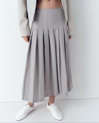 ZARA SS24 SZ. XS, S, M, GRAY MIDI PLEATED SLIT SKIRT RARE FIND NWT
