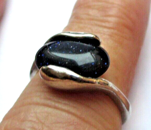 Bague Rétro Taille 55 En Argent Rhodié Avec Cabochon Pierre Naturelle Orange - état Impeccable