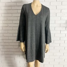Mango Women's Gray V Neck Check Dress - Size 8