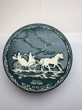 Shirley Jean Vintage Fruit Cake Tin Blue White Horse Carriage Christmas