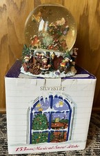 Vintage 1998 SANTA REINDEER Rotating Musical Water SNOW GLOBE 153mm SILVESTRI