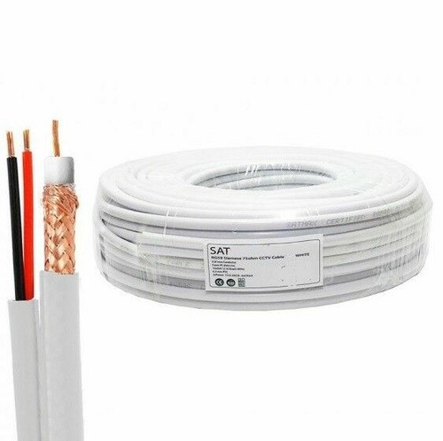 100 m Escopeta Blanca RG59 Cable Coaxial CCTV Cámara de Seguridad CC Alimentación y Vídeo Plomo - Imagen 4 de 5