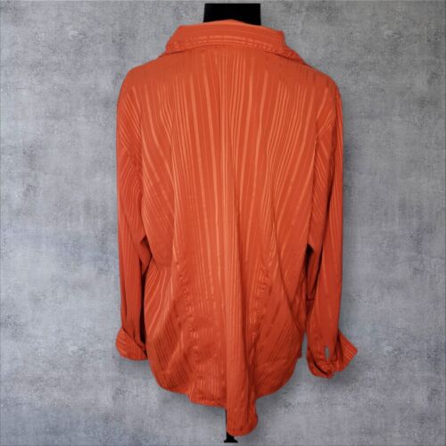Vintage 90s Does 70s Retro Orange Open Collar Womens Button Up Shirt Size 18W - Picture 2 of 12