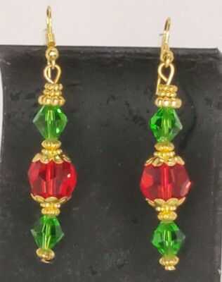 Christmas dangle pierced beaded earrings wire with silicon backs NEW 
