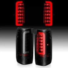For 89-97 Ford F150 F250 F350 Red C-Shape LED Black Smoke Taillights Brake Lamp