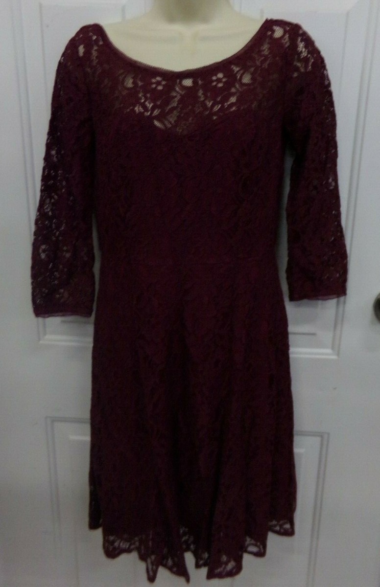 white house black market burgundy lace dress Women's Sz 2 3/4 Sleeve Maroon NEW MSRP $170 Color:Jade