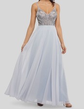 Xscape Women's Silver V-Neck Beaded-Bodice Sleeveless Gown Dress Size 4