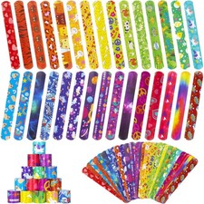 RICEDUO 60 Pcs Slap Bracelets for Kids, 30 Styles Medium, Multi-colors