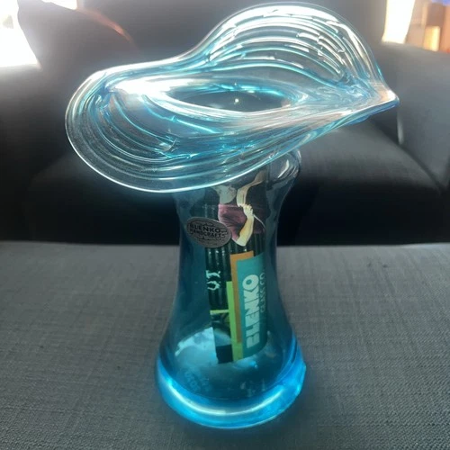 Blenko Glass 2020 Jack In Pulpit Ice Blue Cobalt Rim 11"