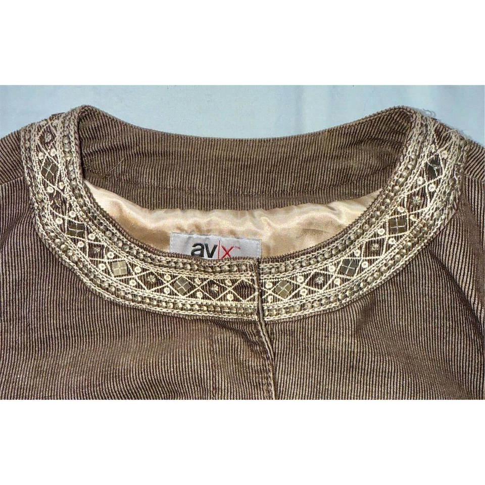 Women's VTG Brown Corduroy Jacket 14/16AVX Aztec gold embroidery barn coat prep - Image 3 of 4