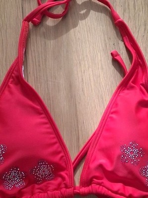 Samio Damen Bikini Set L rot mit Strass-Blumen Triangel Neckholder 2-teilig